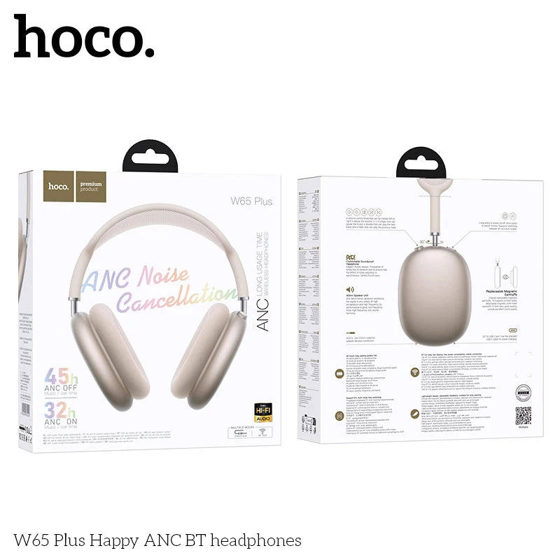 HOCO W65 Plus ANC Bluetooth Headphones | 45-Hr Battery | HiFi Over-Ear | Sport | 6 Colours