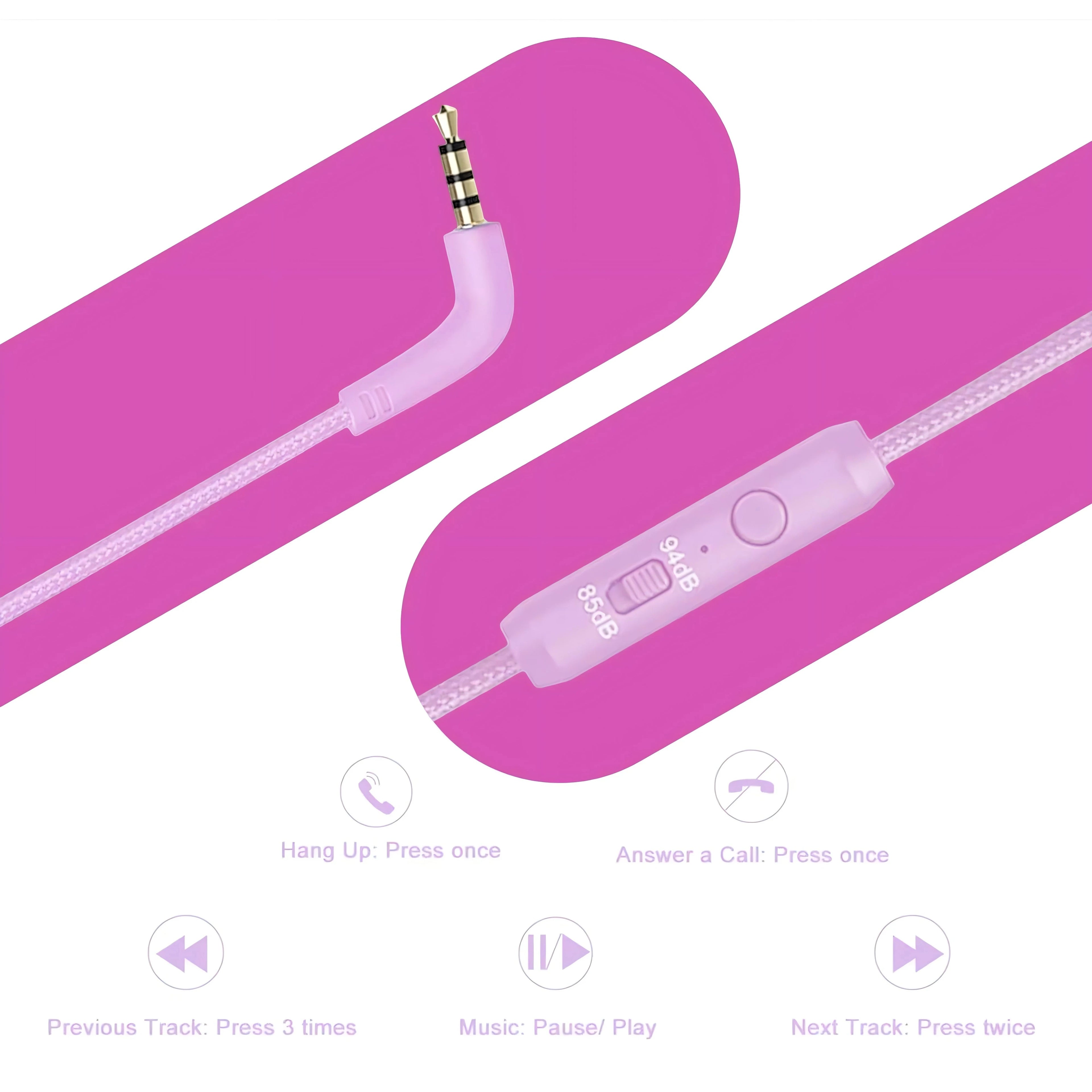 Wired Kids Headphones with Mic | Foldable | Memory Foam | Adjustable Over-Ear | Girls & Boys | Pink & Blue