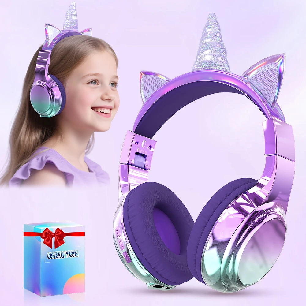Unicorn & Cat Ear Wireless Kids Headphones | Bluetooth 5.3 | 15-Hr Battery | Foldable | School & Travel