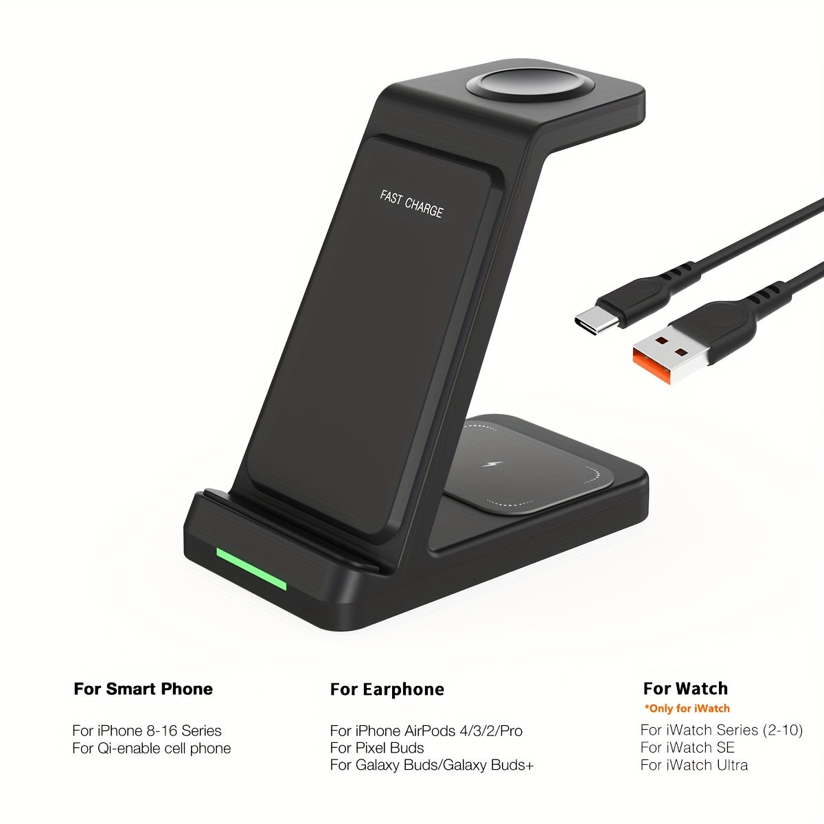3-in-1 Wireless Charging Station | Phone Holder Stand | Charging Indicator | iPhone 17–11 & Apple Watch | Home & Office