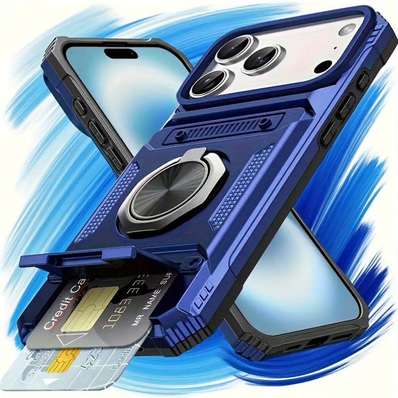iPhone Heavy-Duty Case | 360° Rotating Stand | Anti-Drop | Dual Card Slot | iPhone 7 to 17