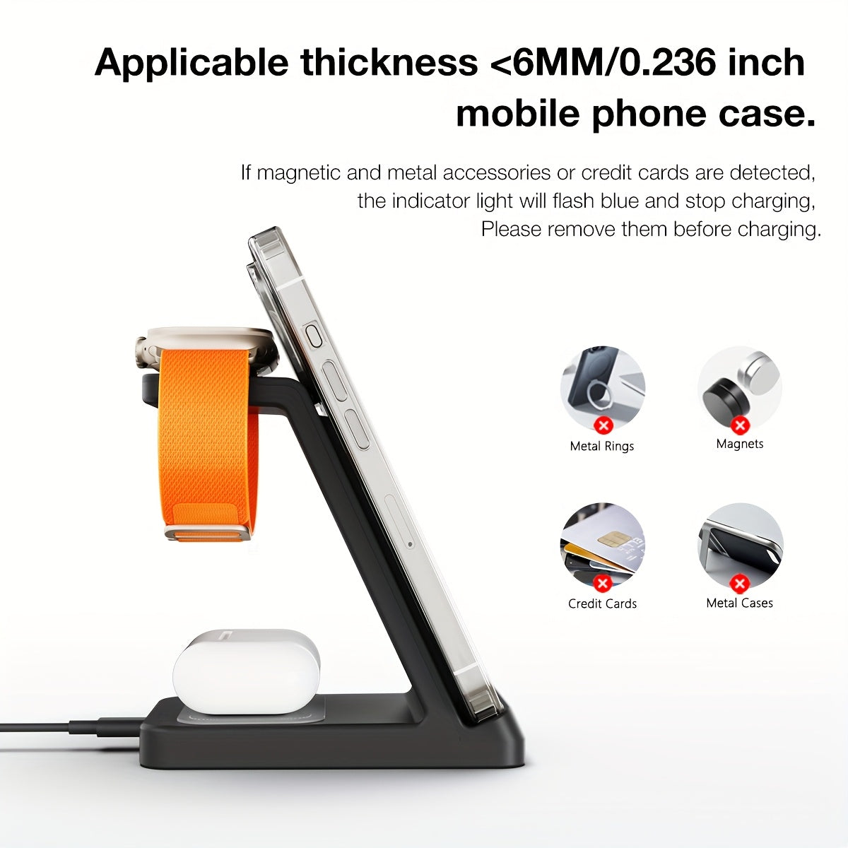 3-in-1 Wireless Charging Station | Phone Holder Stand | Charging Indicator | iPhone 17–11 & Apple Watch | Home & Office