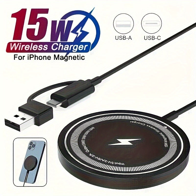 15W Magnetic Wireless Charger | Overcharge Safety | Dual USB-C & USB-A Ports | iPhone 17–11 & Samsung S24/S23/S22