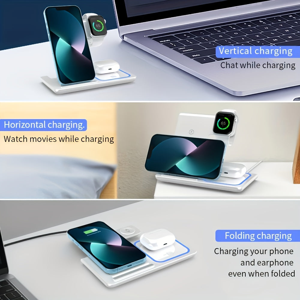 3-in-1 Foldable MagSafe Wireless Charging Station | 15W | QC3.0 Adapter | iPhone 8–15 & Apple Watch Ultra/9–3